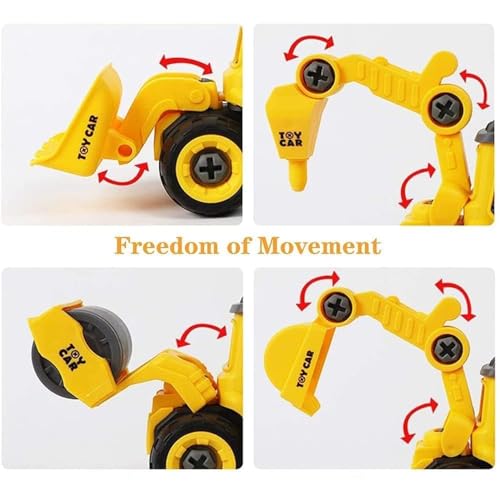 Image of Unbreakable Construction Vehicles for Kids Pretend Play Toy Trucks Bulldozer Play Set Building Vehicles Set for Kids 3-14 Years Excavator Pack of 4 (DIY 4Set)|Multicolor