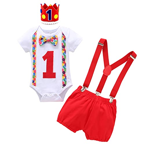 IBTOM CASTLE 1st Birthday Outfit For Boys Space Romper Suspenders Pants Gentleman First Birthday Cake Smash Suit