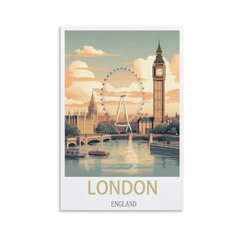 Jdjdu Vintage Voyage Londres Angleterre Cadeau Décoration murale Toile Art