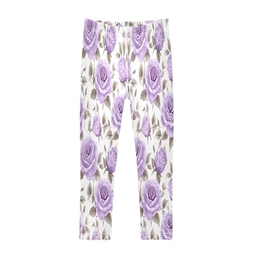 Bolaz Toddler Girls Leggings Printed Yoga Pants Leggings Purple Roses for Kids