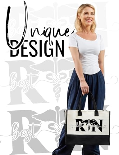 Image of InnoBeta Registered Nurse Gifts Canvas Tote Bag for Women with Top Zipper Closure and Shoulder Strap