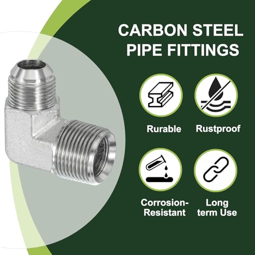Image of PATIKIL 90 Degree Pipe Adapter, 1-1 /16 inch Male 37 Flare JIC x 1 inch BSPT Male Connector Carbon Steel Elbow Fitting for Air Hydraulic Fluid Fuel Water Oil, Silver