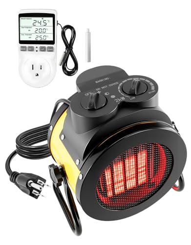 Greenhouse Heater with Digital Thermostat, 2000W Small Outdoor Space Heater with Temperature Sensor, 3S Fast Heating, 3 Modes, Overheat Protection, Heater for Grow Tent, Garage and Indoor Use