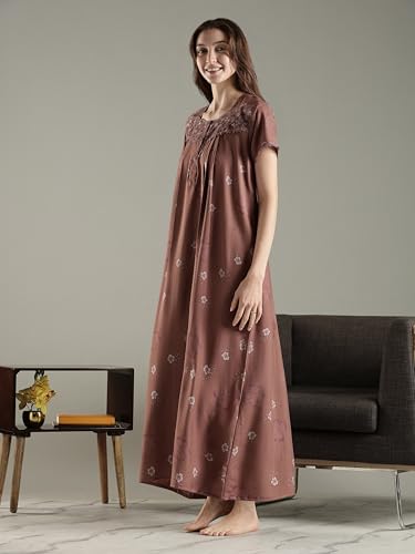 Image of 9shines Label Premium Alpine Maxi Designer Nighty | Floral Print Maxi for Women | Night wear for Women | | Full Length Night Gown for Women | Night Dress for Women Stylish (2467)