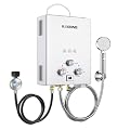 Tankless Water Heater 6L, KOXKING 1.58 GPM Portable Propane Hot Water Heater with Handle & Overheating Protection, Outdoor Instant Hot Shower for Camping & RV – White