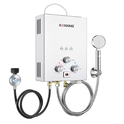 Tankless Water Heater 6L, KOXKING 1.58 GPM Portable Propane Hot Water Heater with Handle & Overheating Protection, Outdoor Instant Hot Shower for Camping & RV – White