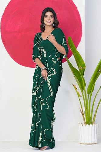 Image of MIRCHI FASHION Saree for Woman Chiffon Georgette Geometric Printed | Lightweight Farewell and Women's Office Sari with Blouse Piece