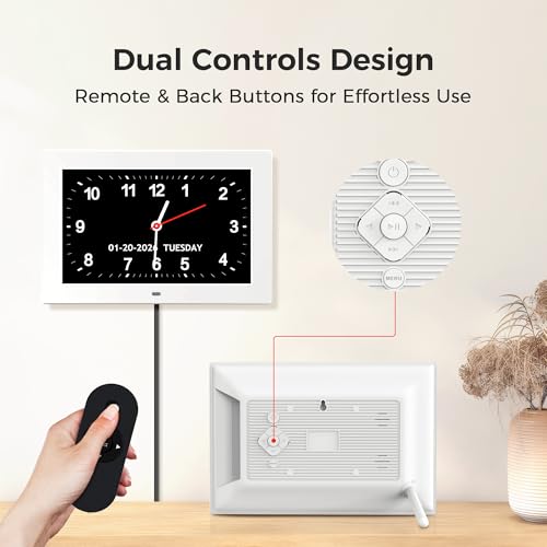 Image of 10.1'' Digital Clock With Date And Time, Dementia Clock, Large Display Alarm Clock For Seniors, 10Reminders, 6Alarms, Auto-Dimming, Auto DST, Remote Control, Gifts For People With Dementia, White