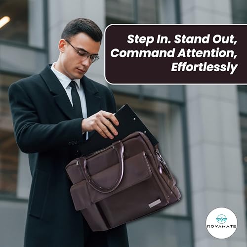 Image of Laptop Messenger Bag for Men & Women | Premium PU Vegan Leather Office Bag | Stylish Shoulder Bag Fits up to 15.6″ Laptop - Ideal for Work, Travel & College