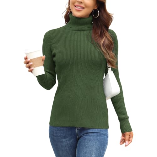 Image of Rocorose Women's Ribbed Turtleneck Sweater Long Sleeve Knitted Solid Pullover