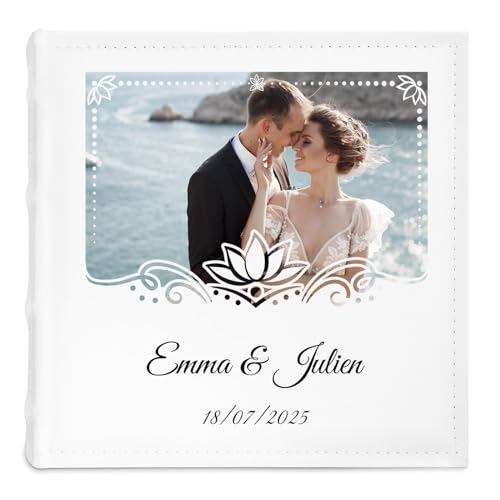 Maverton Album Photo pochette, Album Photo mariage à personnaliser en cuir blanc, Cadeau personnalisé pour chaque couple, Cadeau Photo Personnalisé - Livre photo imprimé pour les époux - jeunes mariés
