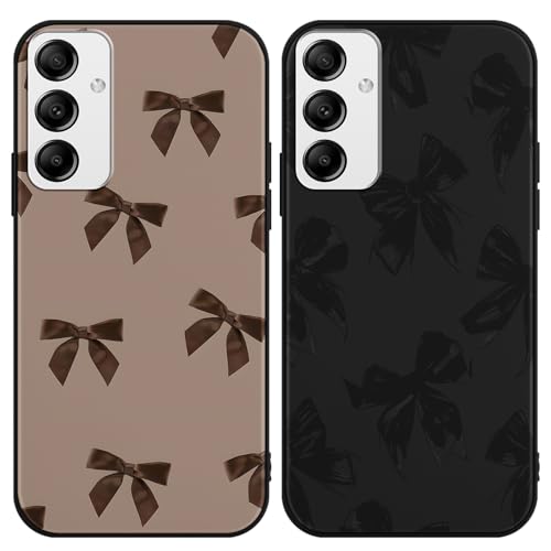 Omyzo [2 pezzi Cover per Samsung Galaxy A35 5G 6,6",Custodia con Cute Cartoon Aesthetic Nastro Fiocco Marrone Bow Ribbon Motivo Moda Disegno,Silicone TPU Antiurto Protettiva Case,Fashion
