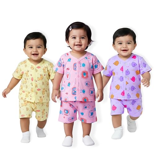 Image of Lil' Shark Baby Cotton T-Shirt & Shorts Set | 100% Pure Cotton Summer Wear for Baby Boys & Girls | Soft, Breathable Infant Casual Outfit | Printed T-Shirt with Shorts Set
