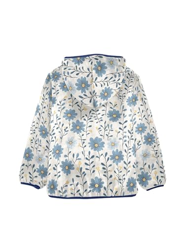 Farmhouse Blue Daisy Floral Girls Fleece Jacket Girls Fall Jacket Boys Coats Zip Up Hoodie Children Outerwear 2-10T2