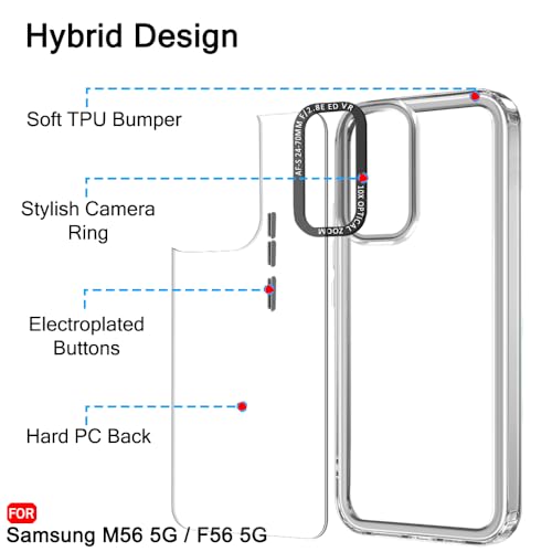 Image of TheGiftKart Hybrid Shockproof Back Cover Case for Samsung Galaxy M56 5G / F56 5G | Stylish Camera Border | Electroplated Buttons | Crystal Clear Hard Back Cover Case (TPU & PC, Transparent Bumper)