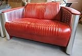 art deco sofa for sale uk Profundidad: 70 cm Casa Padrino sofá de Cuero Art Deco de Lujo Rojo/Plata 172 x 70 x A. 82 cm - Sofá de salón de Aluminio con Cuero Real - Mueble de Sofá de Aviador de Avión de Aluminio