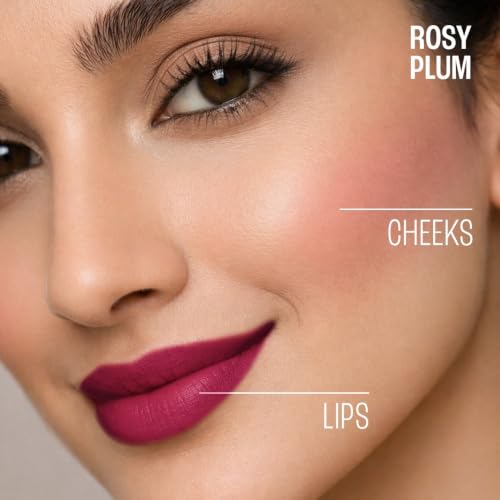 Image of LAKME Double Duty Lip & Cheek Mousse Matte Lipstick & Soft Blush, Lightweight, Long Lasting, Dewy Look, Rosy Plum,9g (Pack of 2)