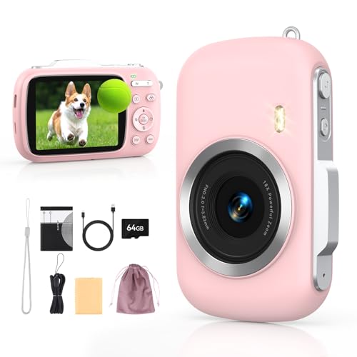 Digital Camera 4K 64MP - Vlogging Camera for Kids & Beginners | 18X Zoom Point and Shoot Camera Anti Shake, Compact with Flash, Gift for Boys Girls(Pink+Silver)