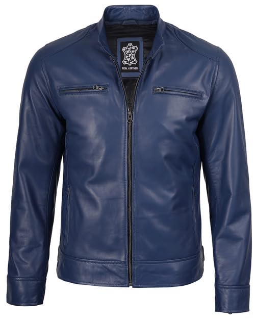 Image of Decrum Mens Leather Jacket - Cafe Racer Style Real Lambskin Leather Jacket Men