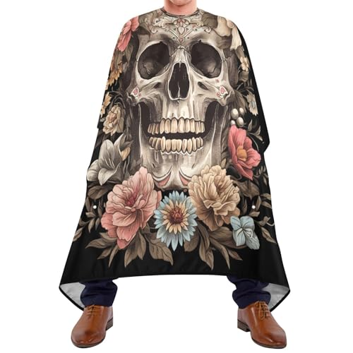 Kigai Skull Flowers Hair Cutting Cape for Men & Women Waterproof Barber Cape Professional Hairdressing Salon Styling Apron with Adjustable Closure Snap