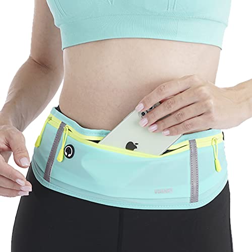 Image of USHAKE Slim Running Belt, Workout Fanny Pack for Men Women,Exercise Waist Pack for Apple iPhone Holder, Runner Belt for Running Walking Cycling Camping Gym Mint blue