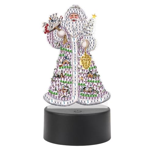 JISHSHAY Noël Diamond Painting Lampe Père Noël Diamant Painting Lampe Chevet Christmas Broderie Diamant Lumière LED Bricolage Veilleuse LED Broderie Lumière Point de Croix Night Light Puzzle Veilleuse