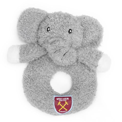 Officially Licensed West Ham Elephant Baby Soft Rattle Toy. Newborn Baby Stuffed Animal Rattle Hand Grip Set - Image 2