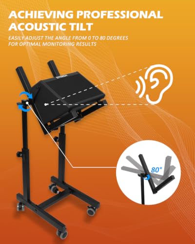 Image of STRICH SAT-04 Adjustable Mobile Speaker Stand, Dual Layer Amplifier Holder, 0-80 Tilt Angle, 27-37 Inch Height Adjustable, Lockable Rolling Casters, Heavy Duty Alloy Support Up to 110 Lbs