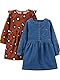 Simple Joys by Carter’s Baby Mädchen 2-Pack Long-Sleeve Dress Set Lässiges Kleid, Chambray/Gepard, 18 Monate (2er Pack)