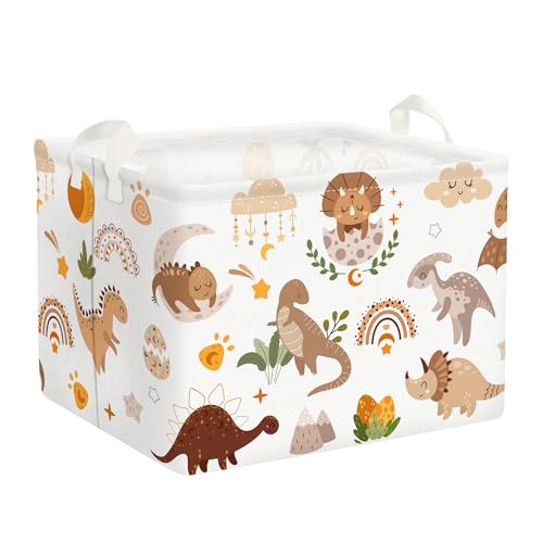 Image of Clastyle Large Boho Dinosaur Pterosaur Boy Book Toy Storage Basket Dino Palm Leaves Clothes Laundry Hamper for Kid Room Nursery, Brown 36L