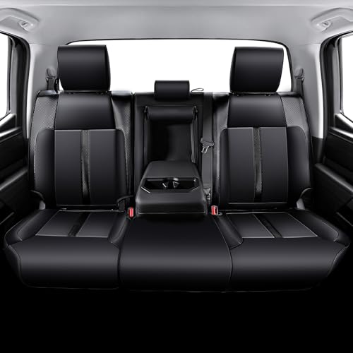 Image of Carlimeki Leather Seat Covers Custom Fit for Tundra 2022-2027 CrewMax | Fits SR, SR5, Limited, Platinum, 1794 Edition, TRD Pro, Capstone - Carbon Fiber - Premium Faux Leather Fully Covered