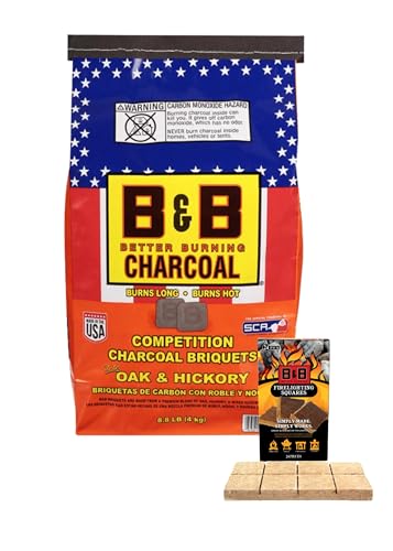 B&B Charcoal 8.8lb Briquets Competition Oak & Hickory with 24 Firelighting Squares