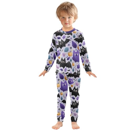 Pajama Sets Long Sleeve Halloween Themed Bat Pattern Design Soft Comfy Sleepwear 2 Piece PJS 3-8T2