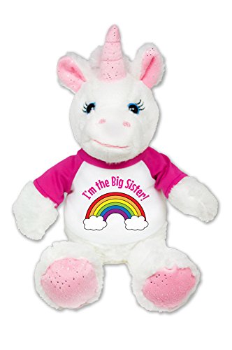 Image of I'm The Big Sister Unicorn Plush Pink Sparkles Message T-Shirt 8 Inches