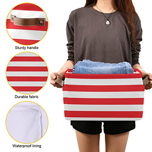 Ahomy Storage Basket Red And White Striped Cube Storage Bins Organizer Bag With Handles 1-Pack #TOP6