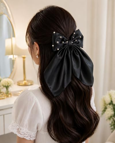 Image of Gift Hamper for Girls and Woman - Hair Accessories Combo with Handmade Satin Scrunchies, Handmade Pearl Bow Clip,Infinity Pendant, Claw Clip & Earrings | Birthday,Valentine's Day & Special Occasion Gift (Pack of 6)
