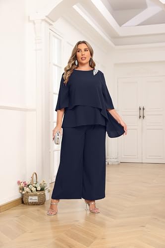 Chic Navy Plus Size Pant Suit for Weddings and Parties - Image 4