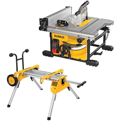 DEWALT Table Saw for Jobsite, Compact, 8-1/4-Inch with Table Saw Stand, Mobile/Rolling (DWE7485 & DW7440RS)
