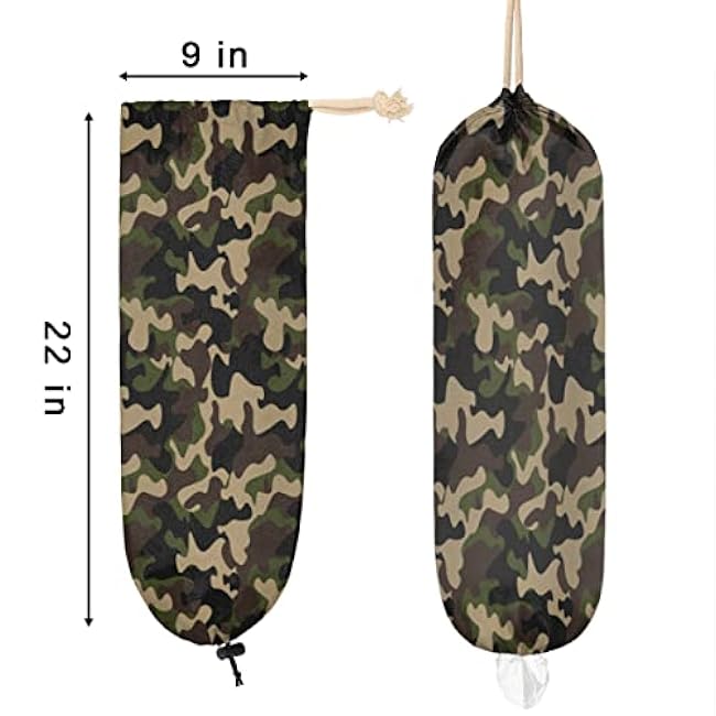 Green Brown Camouflage Plastic Bag Holder Wall Mount Plastic Bag Organizer Large Grocery Bag Storage Dispenser Reusable Shopping Bags Carrier for Home Kitchen Travelling