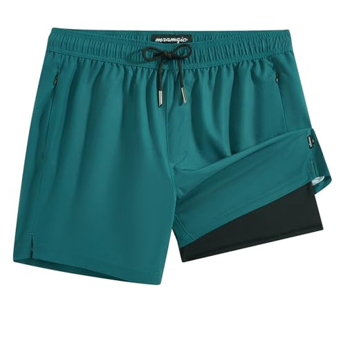 Image of maamgic 5inch Mens Swimming Trunks with Compression Liner 2-in-1 Swim Trunks Stretch Quick Dry Swim Shorts Zipper Pockets