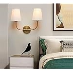 PERMO Vintage Double Sconce Antique 2-Lights with Flared Funnel Linen Beige Fabric Shade, Double Wall Sconce, Hardwired, E26 Base - Image 4