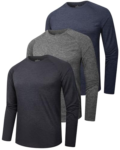 clothin 3 Pack Long Sleeve Shirts for Men/Mens Workout T-Shirts Moisture Wicking Lightweight