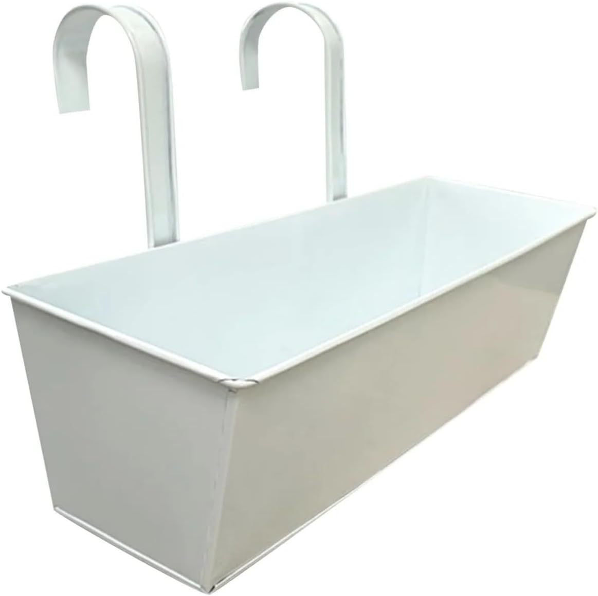 Black Metal Iron Hanging Flower Pots Outdoor Plants Planter Modern Boho Style Wall Mount Window Box Decks Railings Fence Buckets(White)