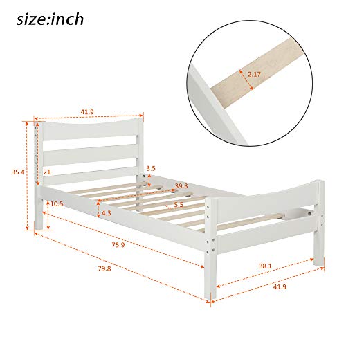 Pvillez Twin Bed Frames, Wood Twin Bed Frame With Headboard And Footboard Kids Bed Frame,Twin Wooden Bedframes Platform With Storage For Girls Boy No Box Spring Needed (White) #TOP1