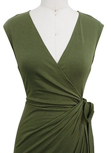 Berydress Women's Vintage V-Neck Sheath Casual Party Work Faux Black Wrap Dress4