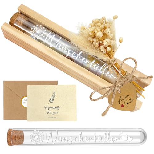 Wunscherfüller Geldgeschenk, Geldgeschenke Verpackung Geschenkbox mit Trockenblumen & Karte & Reagenzglas, Geld Geschenke für Frauen Freundin, Hochzeit, Geburtstag, Nikolaus, Gutschein Weihnachten