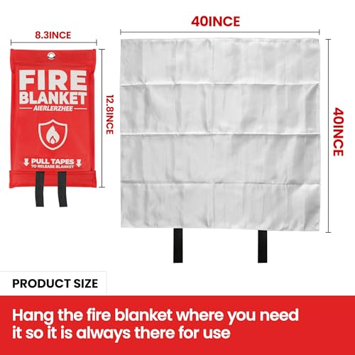 Image of Fire Blanket 2 Pack 40 inchx40 inch - CE Certified Fiberglass, Heat Resistant to 1076F - No-Mess Fire Suppression for Kitchen, Grill, Car, Camping & Home Safety