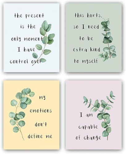 Image of TANXM Unframed Mental Health Canvas Wall Art Set of 4 | Anxiety Therapy Radical Acceptance Quote Decor for School Study Room, Positive Motivational Prints, 8x10 Inch