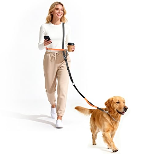 X XBEN 4-In-1 Guinzaglio Mani Libere per Cani, Guinzaglio da Corsa per Cani con Cintura in Vita e Doppie Maniglia, Multifunzionale Guinzagli per Cane di Media e Grande, Anti-tiro, 0,8-2,2 M