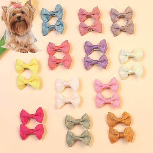 cuhair Haarschleifen für Hunde, klein, handgefertigt, Haar-Accessoires, Schleife, für Hunde, Katzen, Kätzchen, Kaninchen, Teddy, Pudel, Yorkshire, Malteser, Hundepflege-Zubehör, 24 Stück (D)